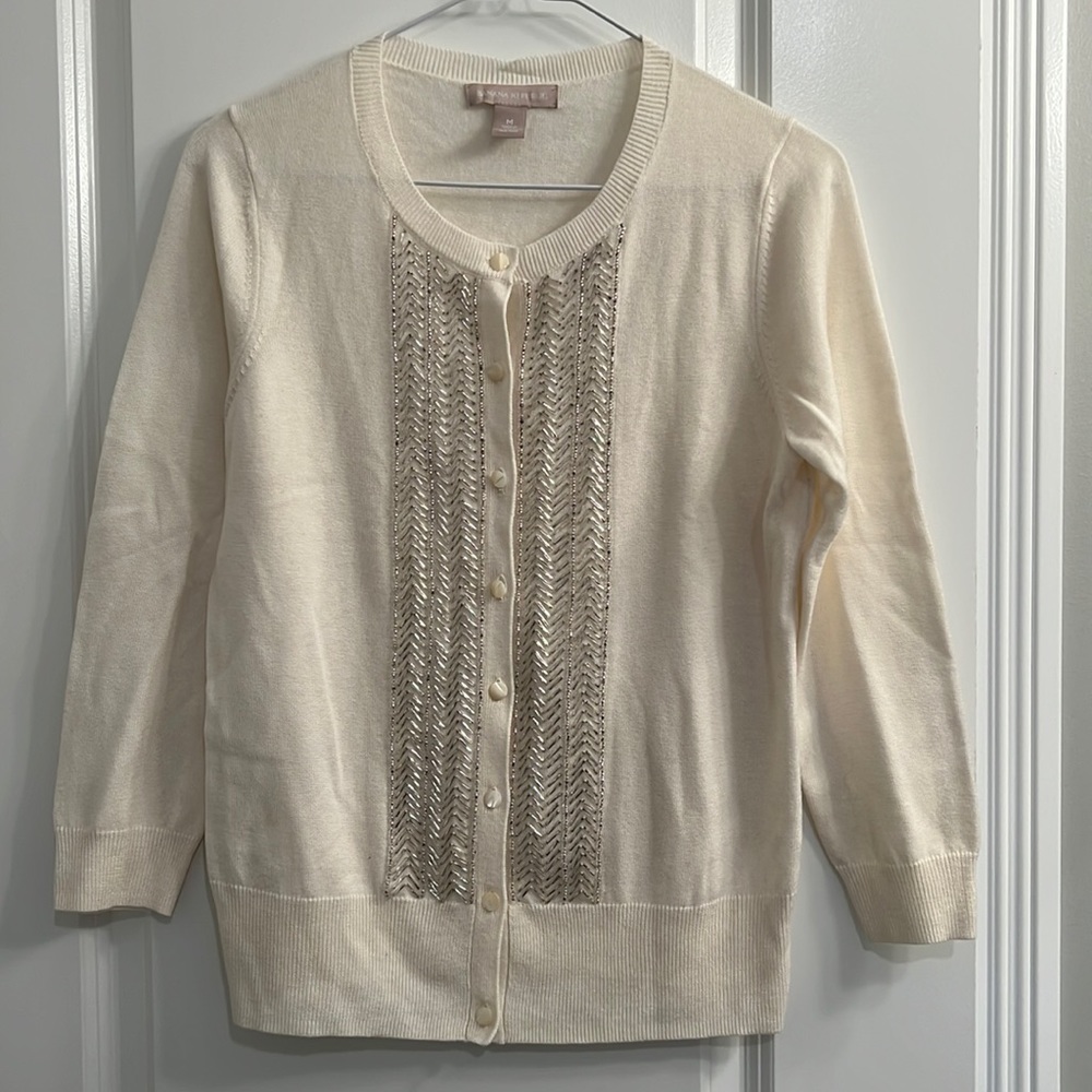 Banana Republic Cream Beaded Wool Blend Cardigan M
